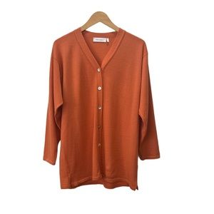 Peter Hahn Orange Wool Woolmark Preppy Cardigan